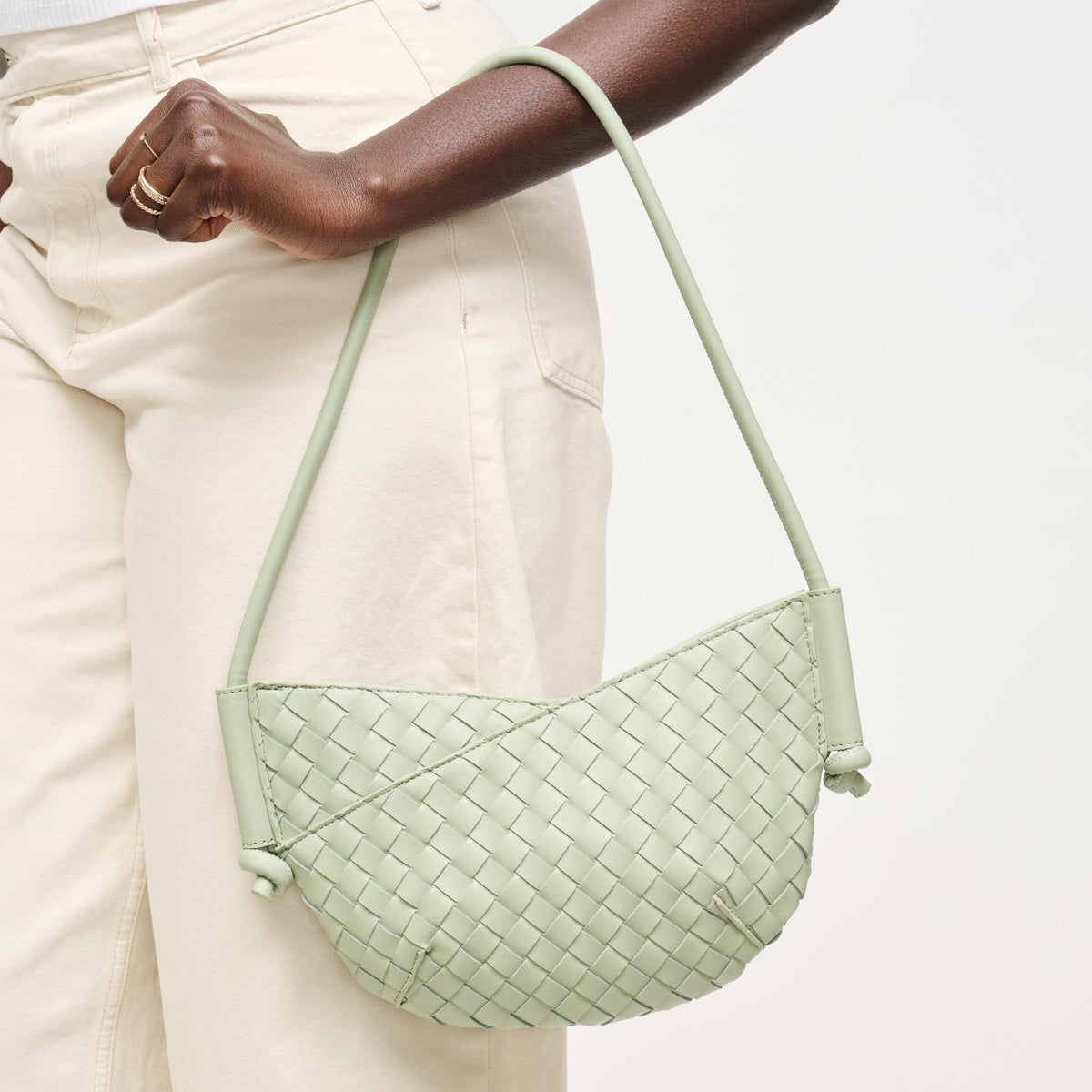 Woman wearing Sage Urban Expressions Oakley Shoulder Bag 840504204241 View 2 | Sage