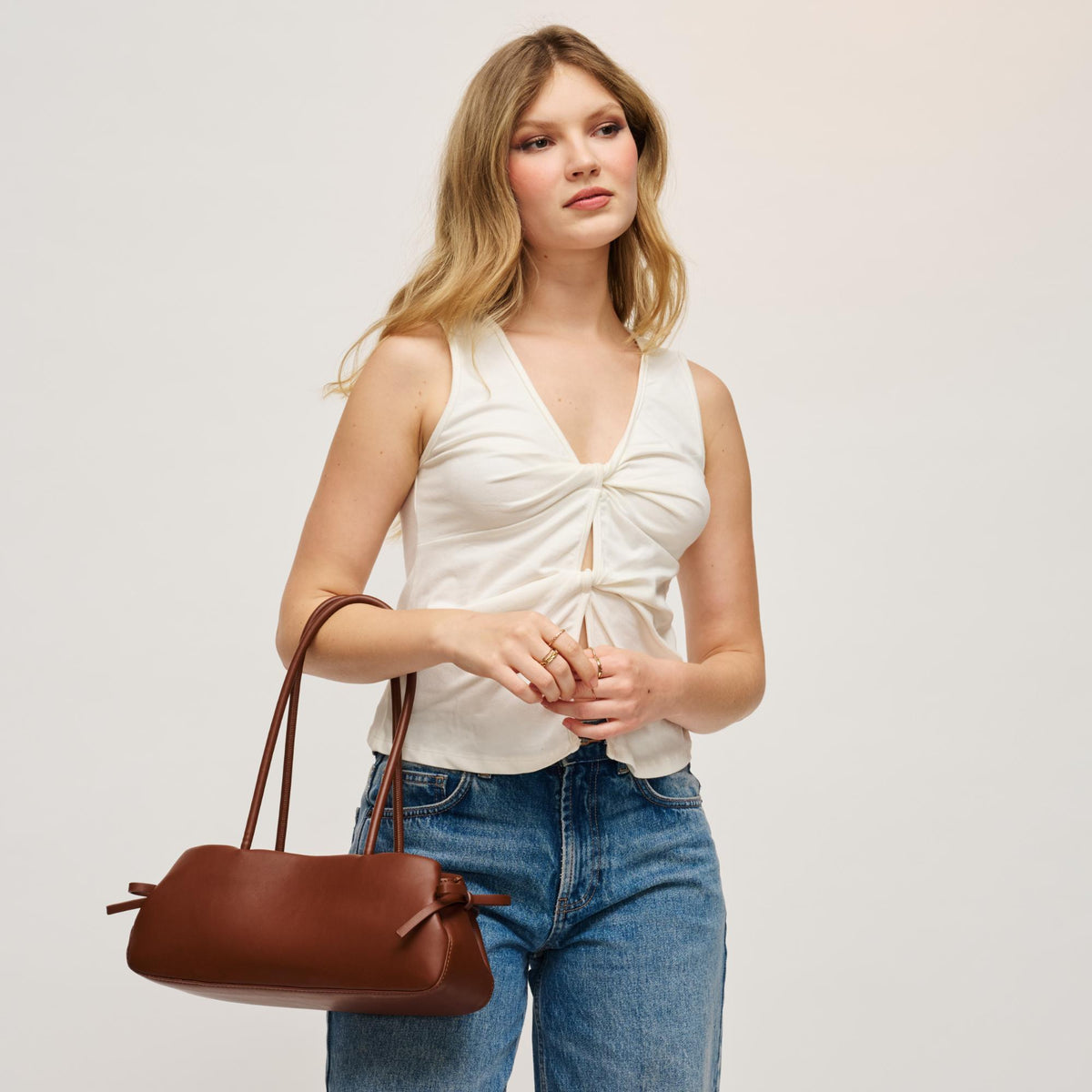 Woman wearing Chocolate Urban Expressions Halo Shoulder Bag 840504207853 View 4 | Chocolate