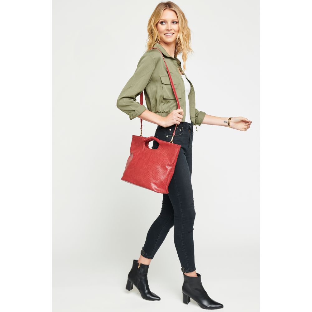 Woman wearing Red Urban Expressions Silas Tote 840611166845 View 2 | Red