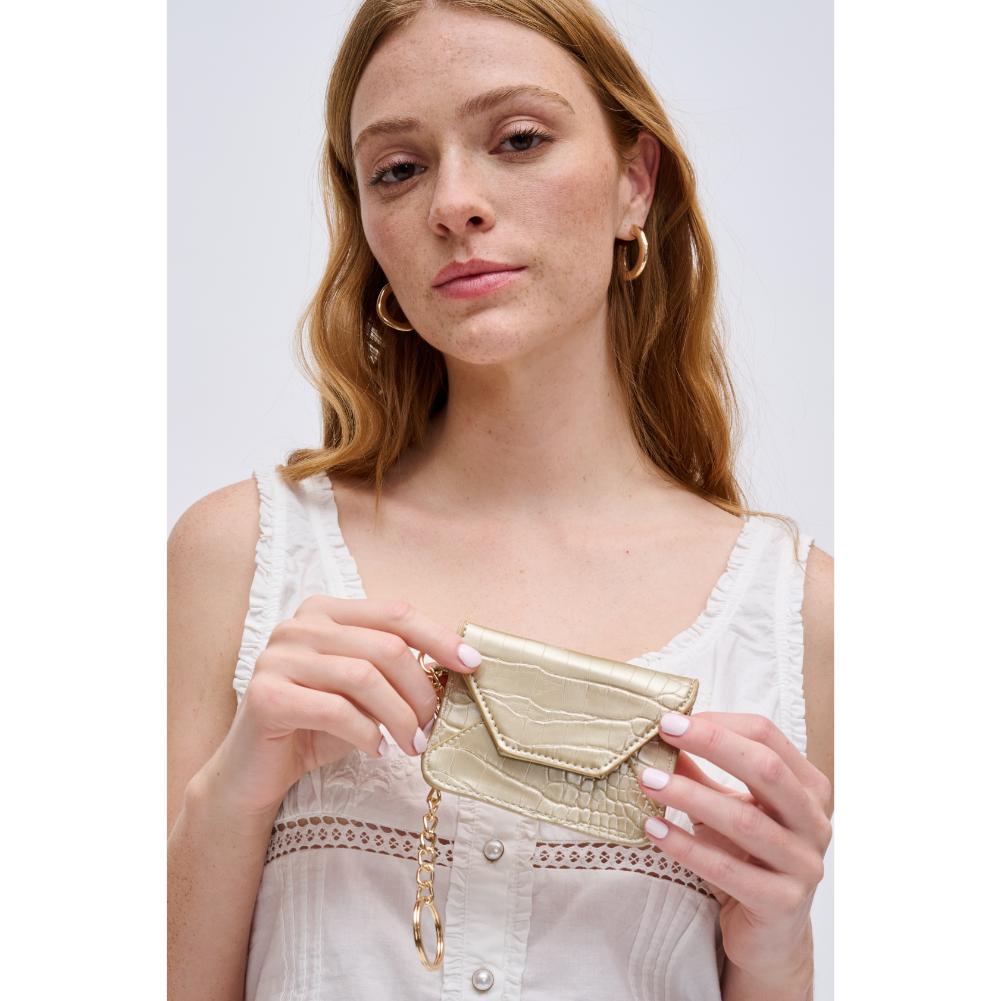 Woman wearing Gold Urban Expressions Gia - Croco Card Holder 840611121639 View 1 | Gold