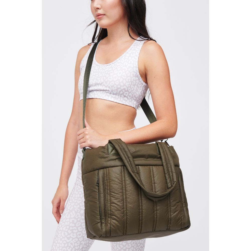 Woman wearing Olive Urban Expressions Ellis Tote 840611182692 View 3 | Olive