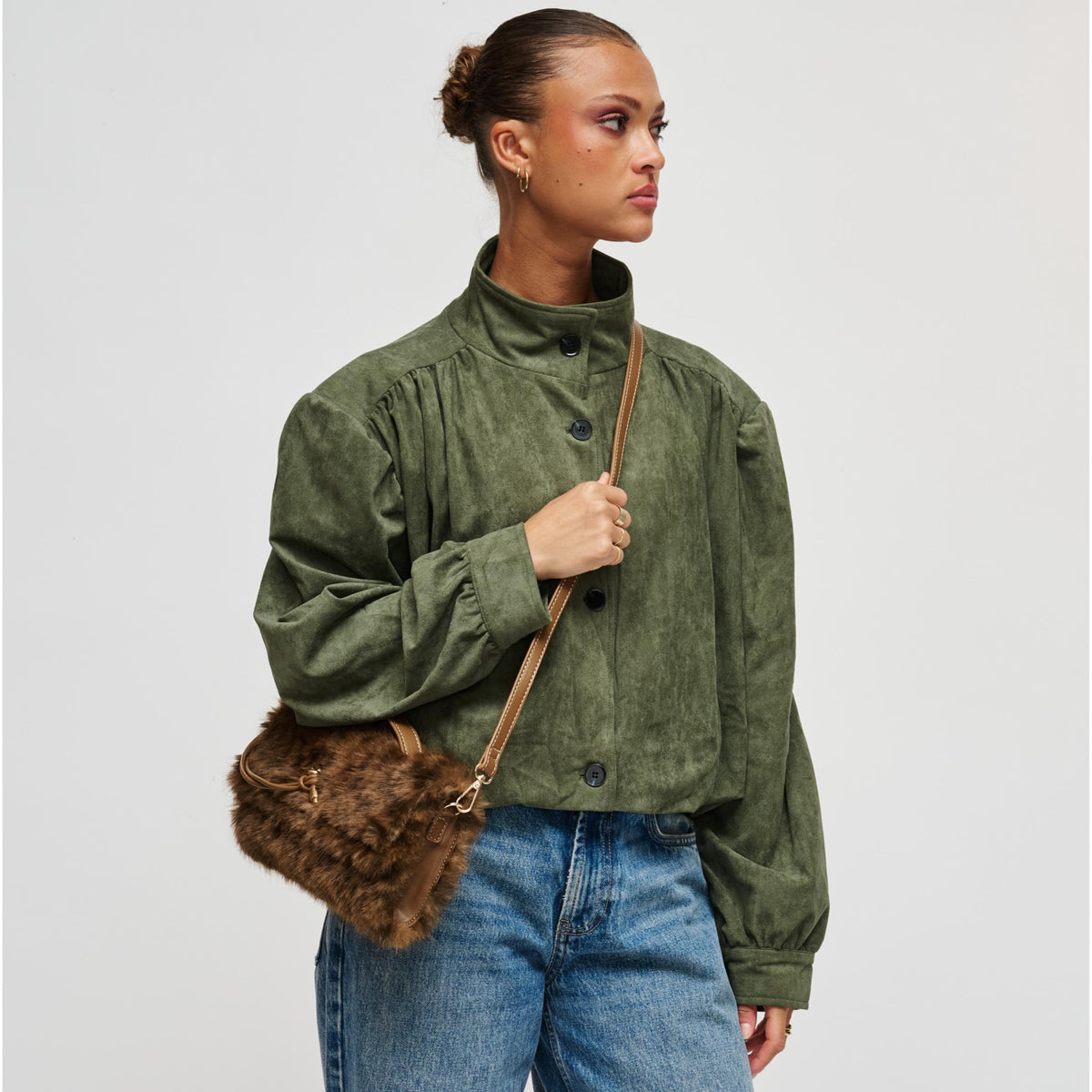 Woman wearing Brown Urban Expressions Ada - Leo Crossbody 840504213373 View 2 | Brown