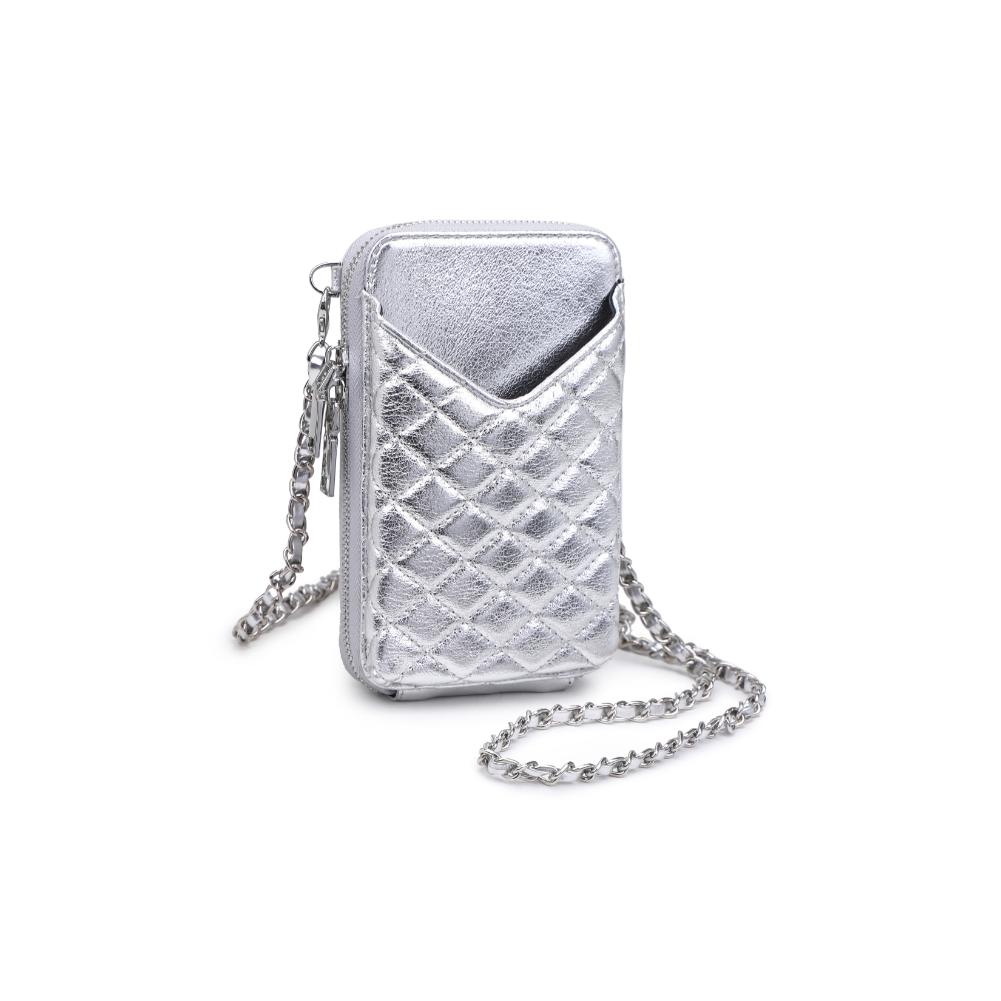 Woman wearing Silver Urban Expressions Bodie Cell Phone Crossbody 840611123398 View 6 | Silver