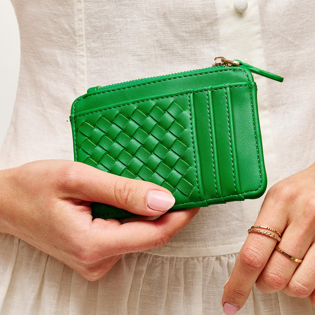 Woman wearing Green Urban Expressions Bryer Card Holder 840504207792 View 2 | Green