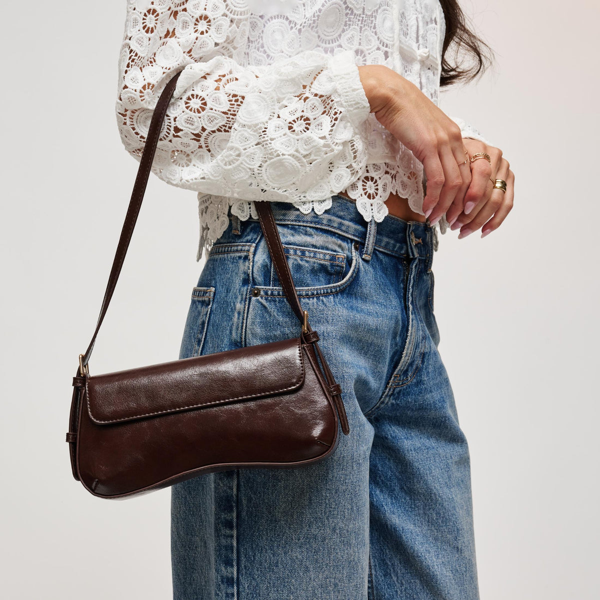 Woman wearing Espresso Urban Expressions Jameson Shoulder Bag 840504212116 View 1 | Espresso