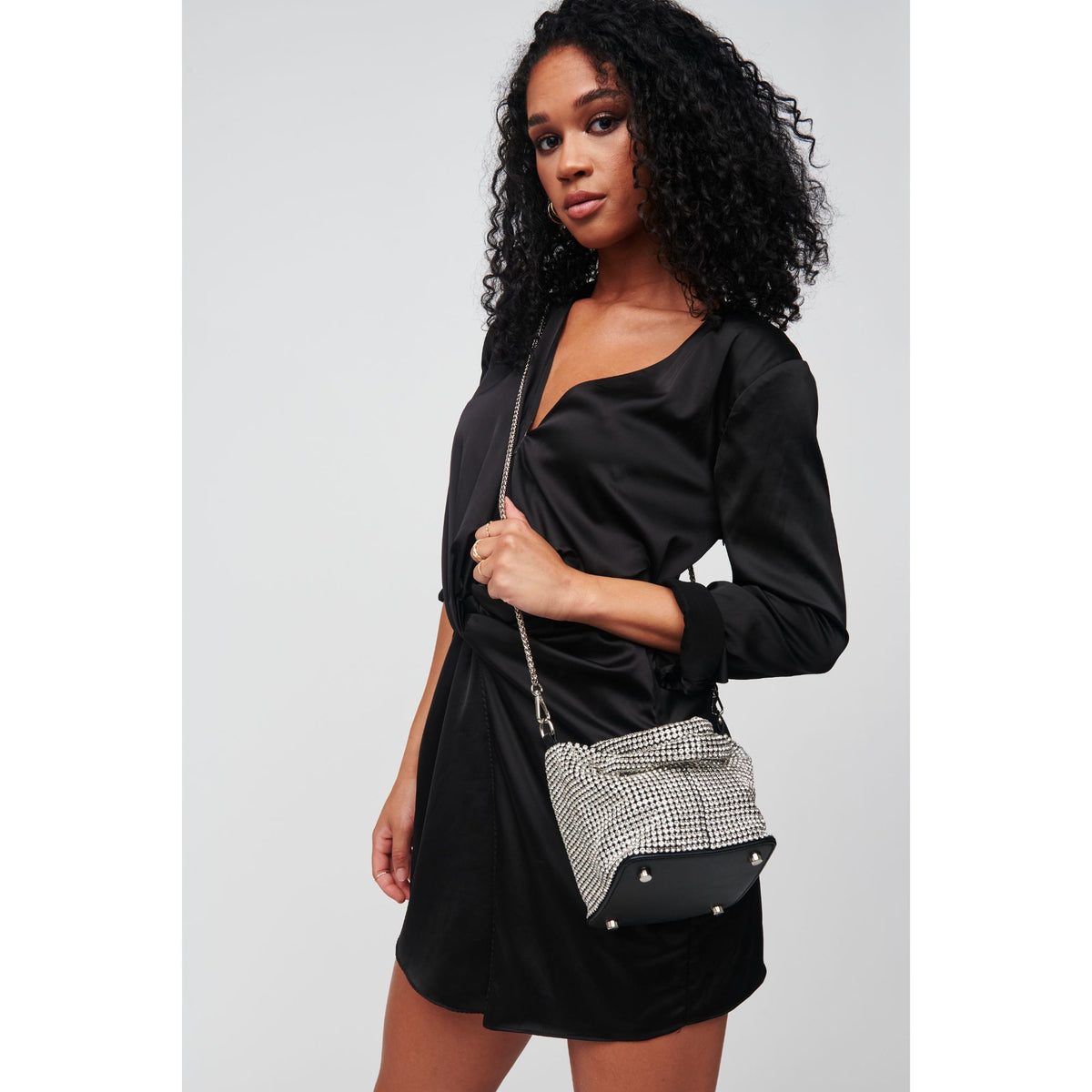 Woman wearing Silver Urban Expressions Rihanna Evening Bag 818209012683 View 3 | Silver