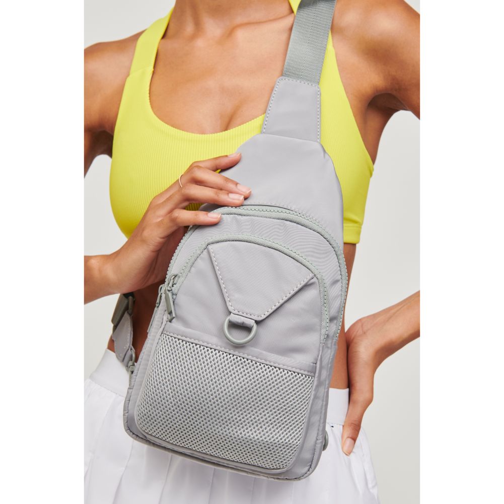 Woman wearing Grey Urban Expressions Walker - Nylon Sling Backpack 840611110664 View 4 | Grey
