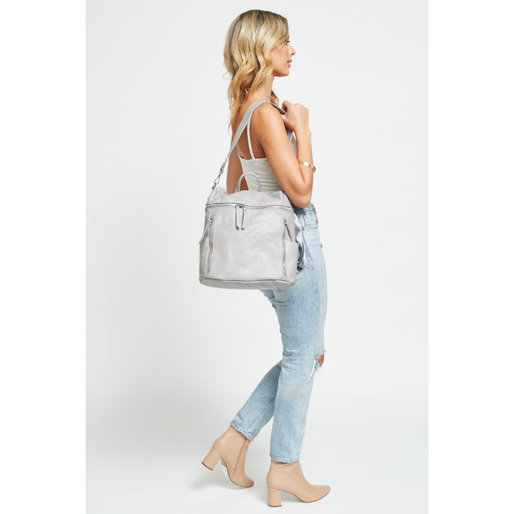 Woman wearing Grey Urban Expressions Jefferson Backpack 840611179753 View 2 | Grey