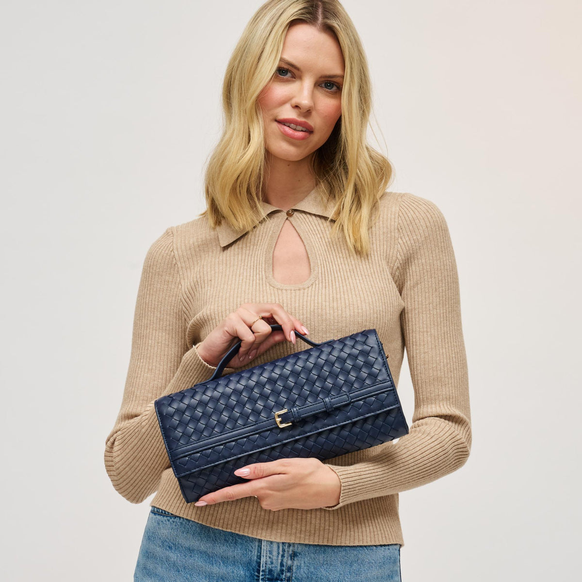Woman wearing Midnight Urban Expressions Emerson Crossbody 840611198365 View 1 | Midnight