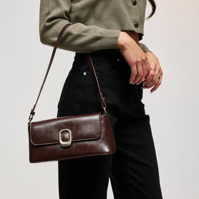 Woman wearing Espresso Urban Expressions Larek Crossbody 840504212338 View 1 | Espresso