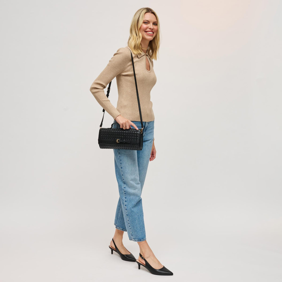 Woman wearing Black Urban Expressions Emerson Crossbody 840611198303 View 4 | Black