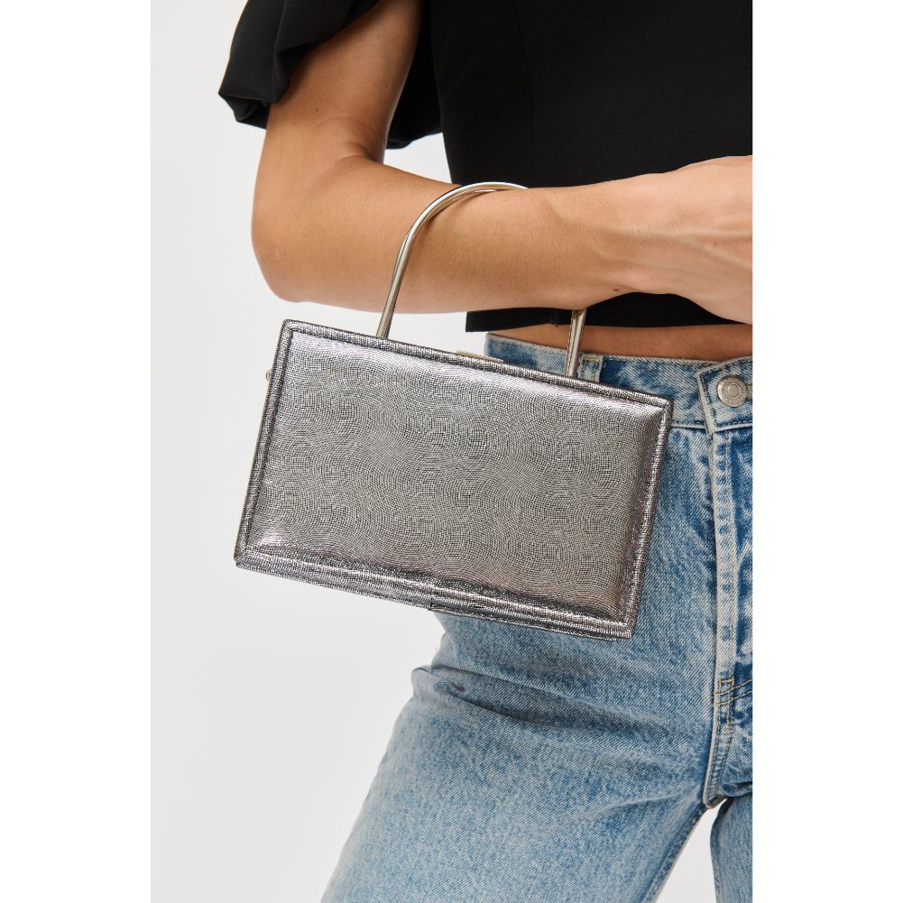 Woman wearing Pewter Urban Expressions Charlie Evening Bag 840611115201 View 1 | Pewter