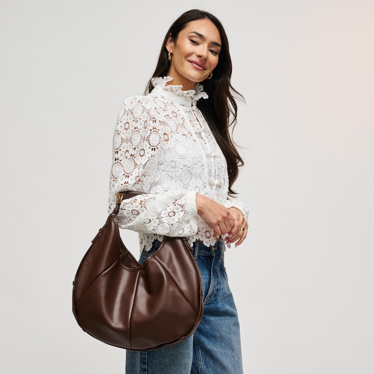 Woman wearing Chocolate Urban Expressions McCarthy - Large Hobo 840504211959 View 1 | Chocolate