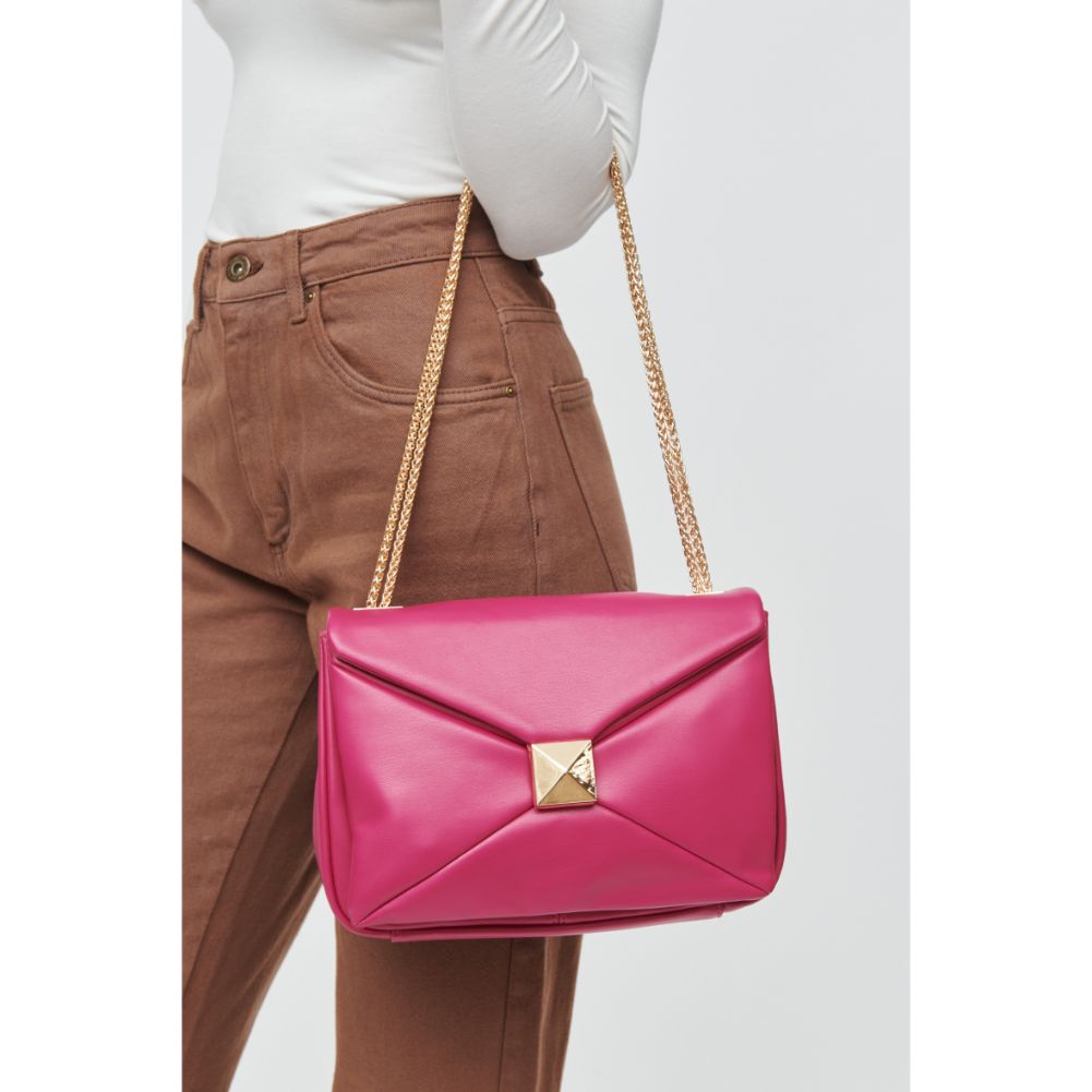 Woman wearing Magenta Urban Expressions Ribbon Crossbody 840611102812 View 4 | Magenta
