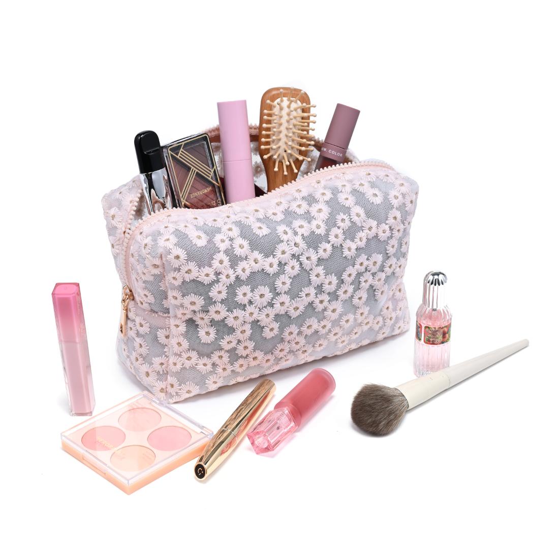Woman wearing Red Urban Essentials Daisy Chain Cosmetic & Travel Organizer Pouch 840504207488 View 1 | Red