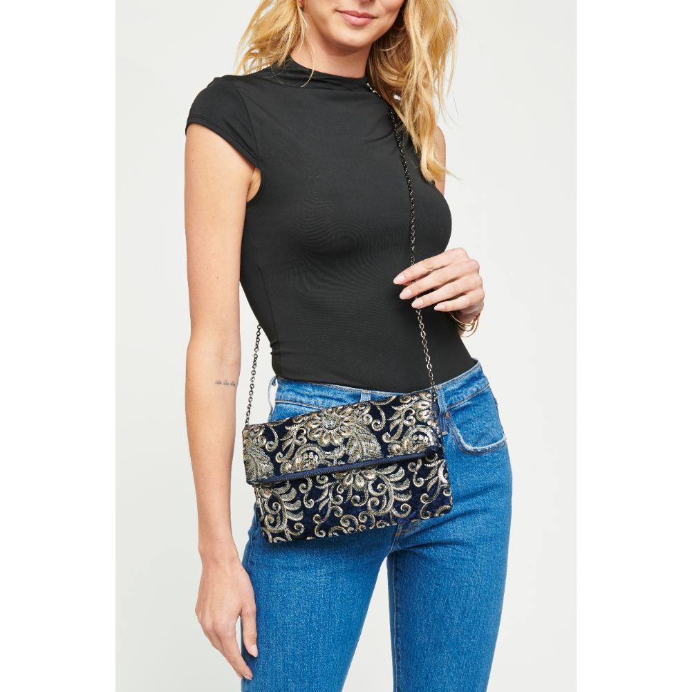 Woman wearing Navy Urban Expressions Rhapsody Clutch 840611139726 View 1 | Navy