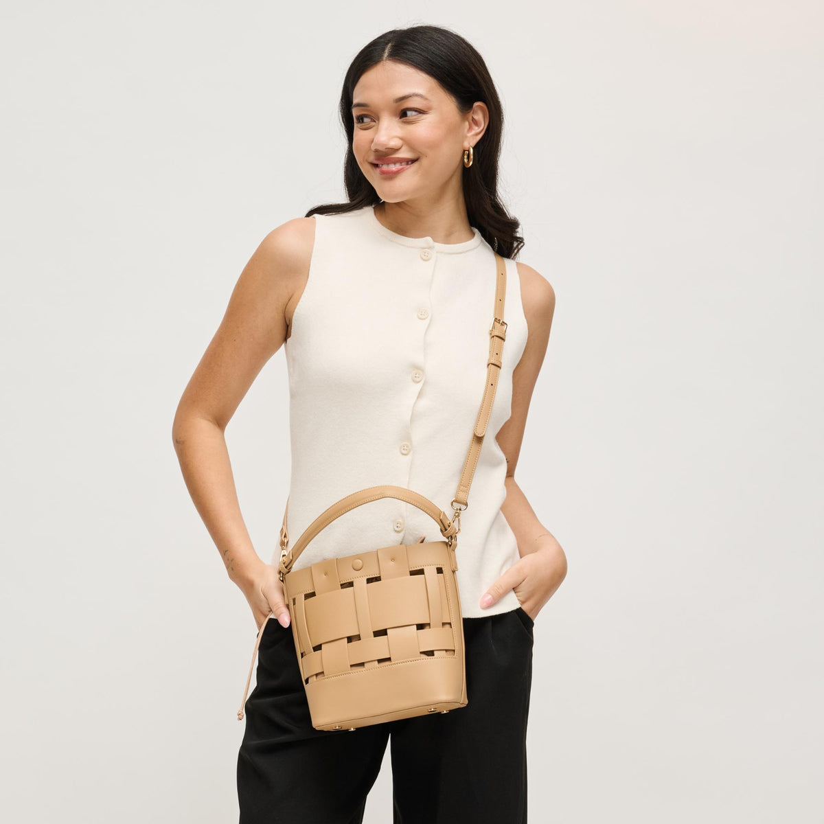 Woman wearing Natural Urban Expressions Parker Crossbody 840504205477 View 2 | Natural