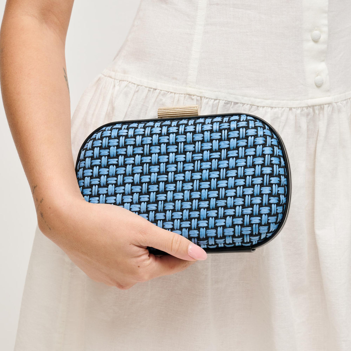 Woman wearing Blue Black Urban Expressions Cove Evening Bag 840504208317 View 1 | Blue Black