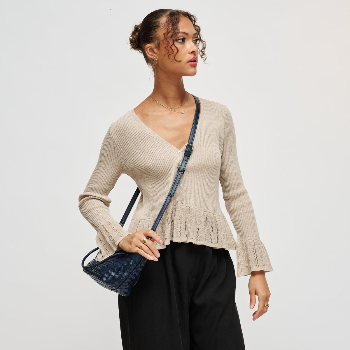 Woman wearing Midnight Urban Expressions Otto Crossbody 840504214073 View 2 | Midnight