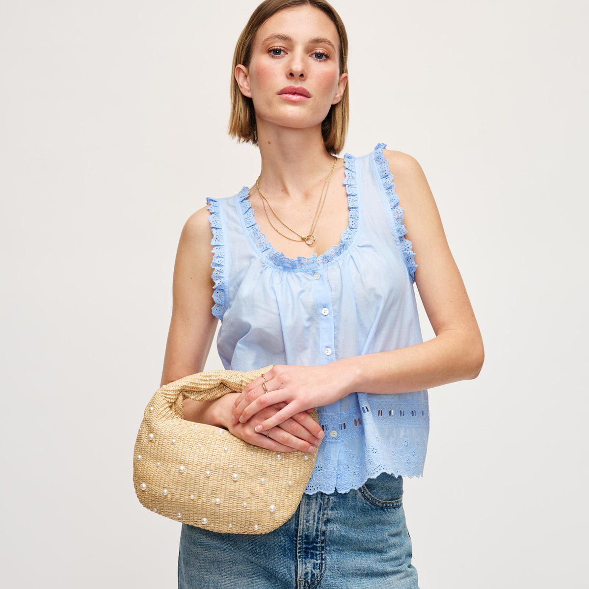 Woman wearing Natural Urban Expressions Tracy - Pearls Clutch 840611141644 View 2 | Natural