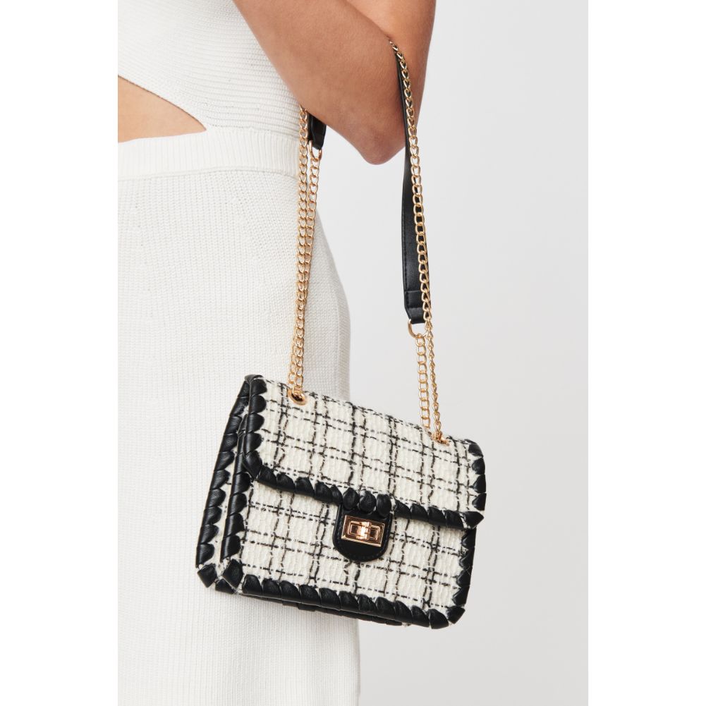 Woman wearing Black White Urban Expressions Marjorie Crossbody 840611101129 View 4 | Black White