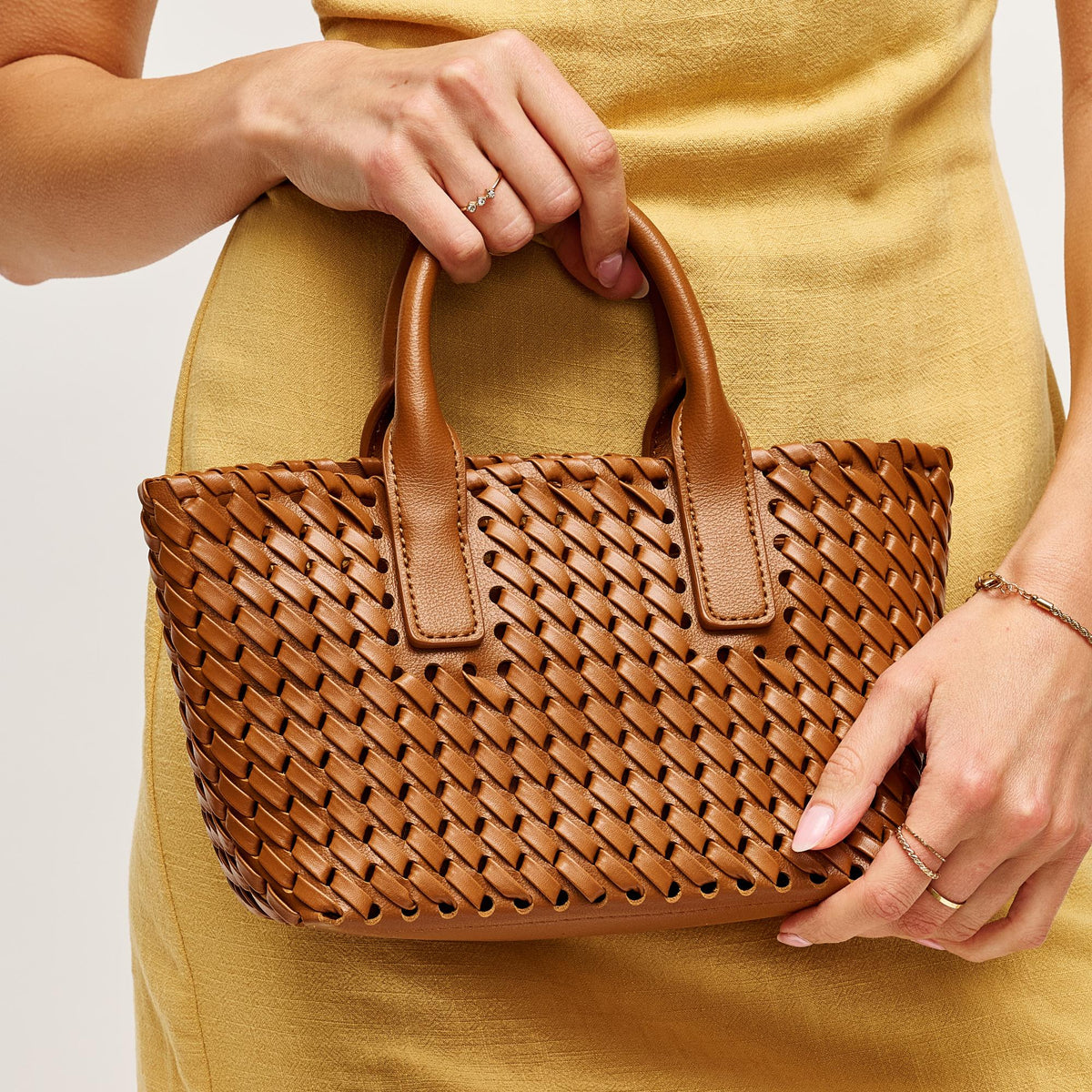 Woman wearing Tan Urban Expressions Paisley Tote 840611126320 View 2 | Tan