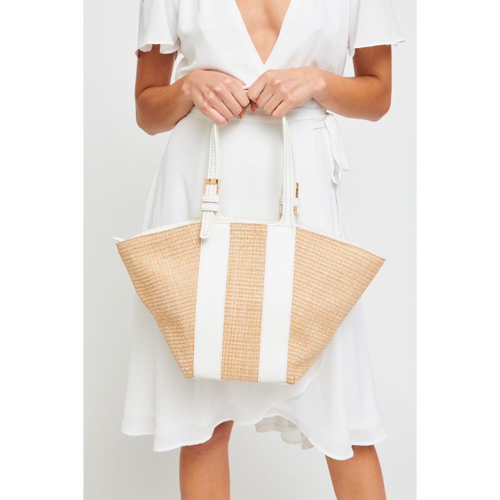 Woman wearing White Urban Expressions La Jolla Tote 840611179173 View 1 | White