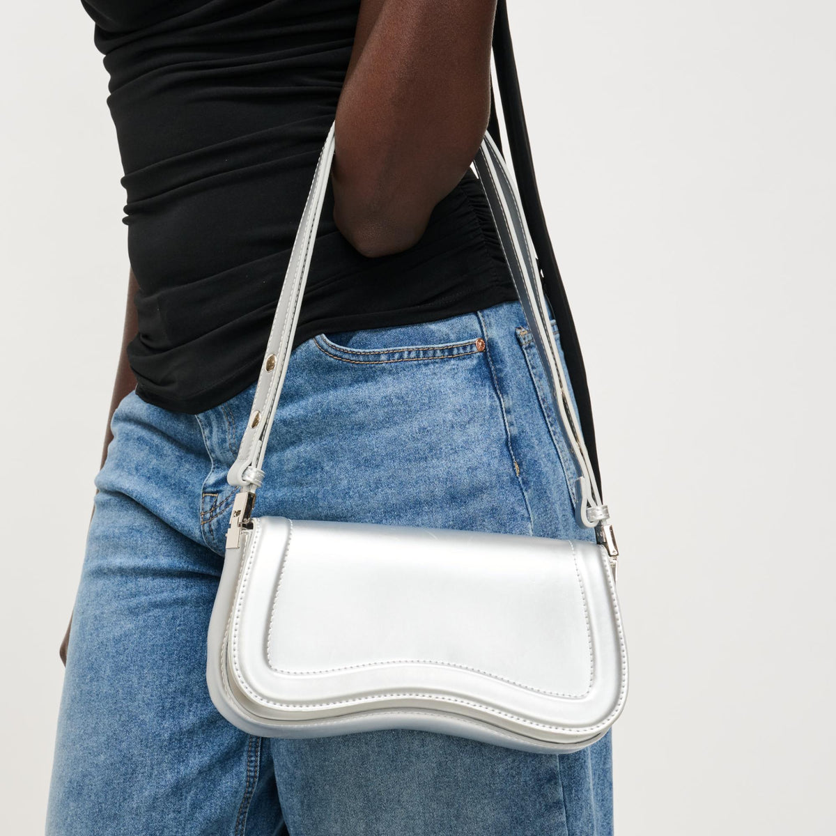 Woman wearing Silver Urban Expressions Max Shoulder Bag 840504208447 View 1 | Silver