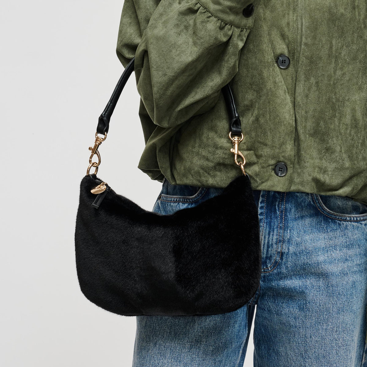 Woman wearing Black Urban Expressions Jordan - Fur Crossbody 840504211836 View 1 | Black