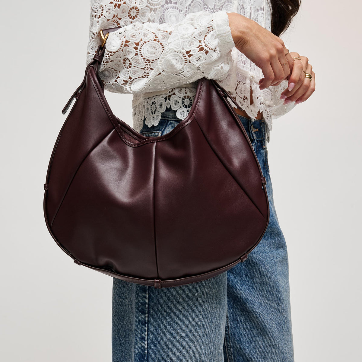 Woman wearing Wine Urban Expressions McCarthy - Large Hobo 840504211966 View 4 | Wine