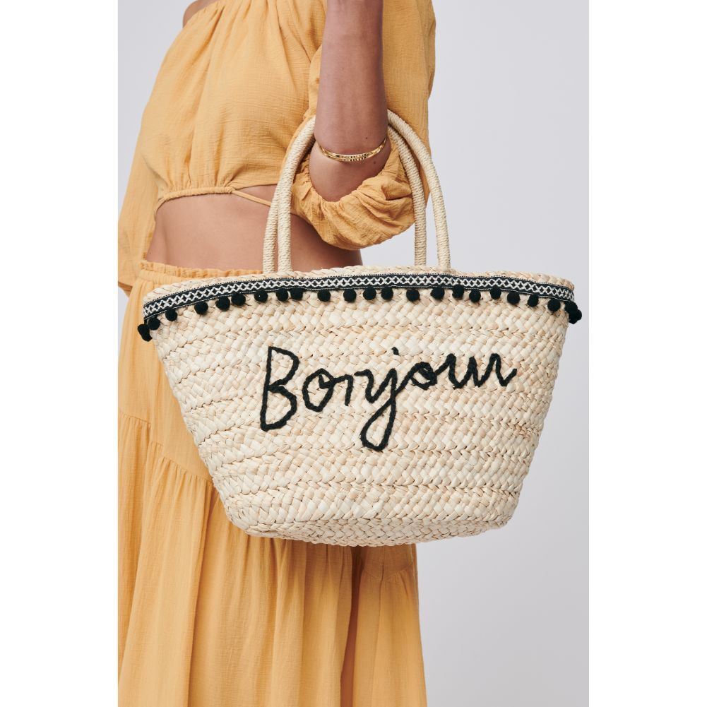 Woman wearing Beige Urban Expressions Bonjour Tote 840611100191 View 4 | Beige