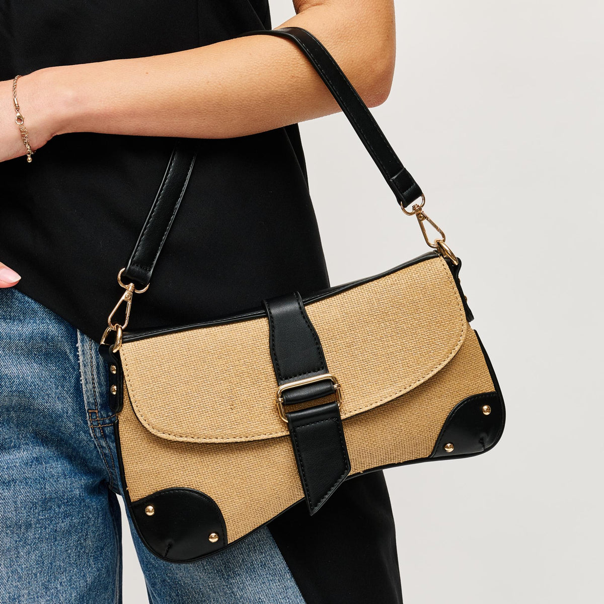 Woman wearing Natural Black Urban Expressions Hollee Crossbody 840504208560 View 1 | Natural Black