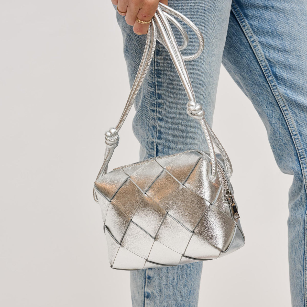 Woman wearing Silver Urban Expressions Kennedy Crossbody 840611124173 View 4 | Silver
