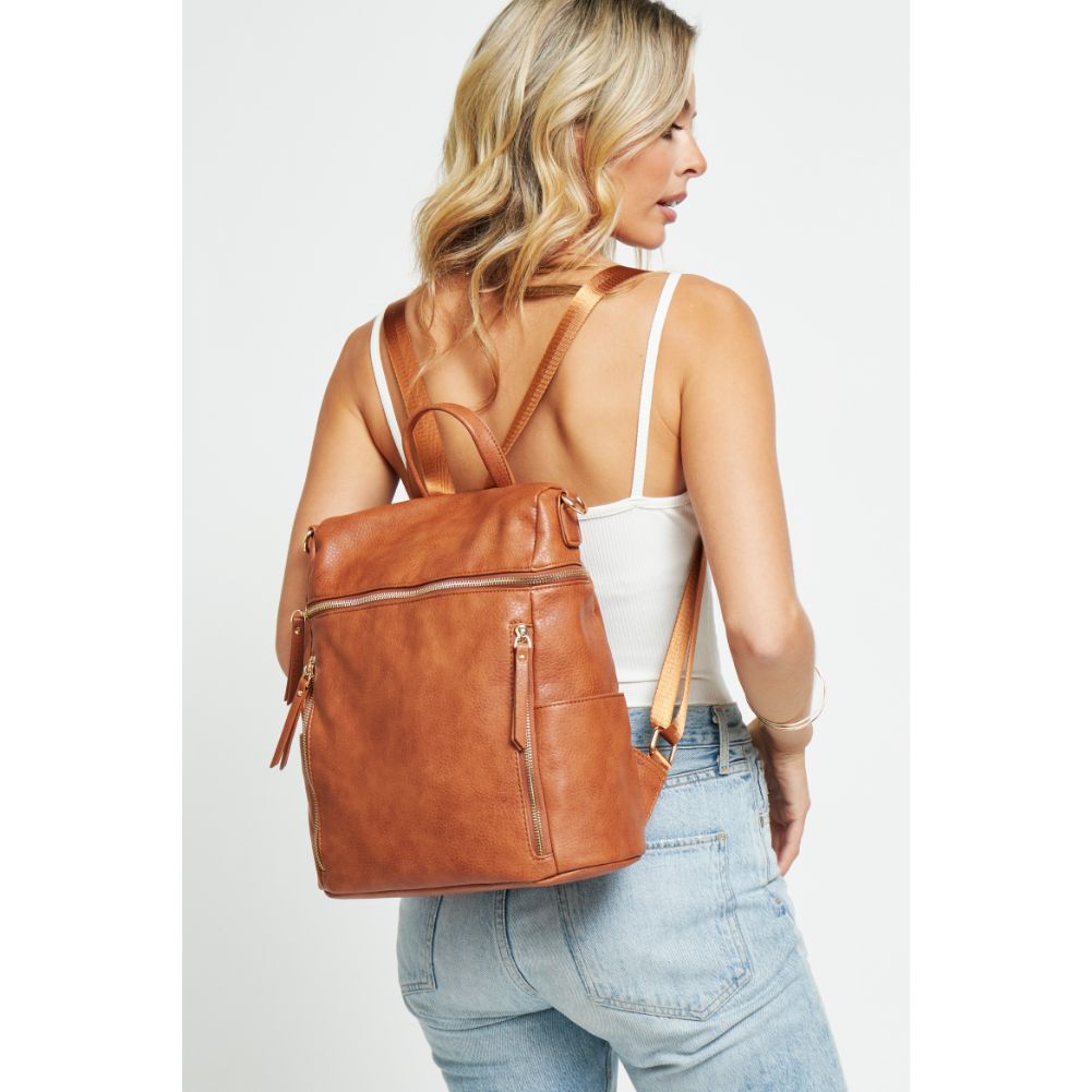 Woman wearing Tan Urban Expressions Jefferson Backpack 840611179746 View 1 | Tan