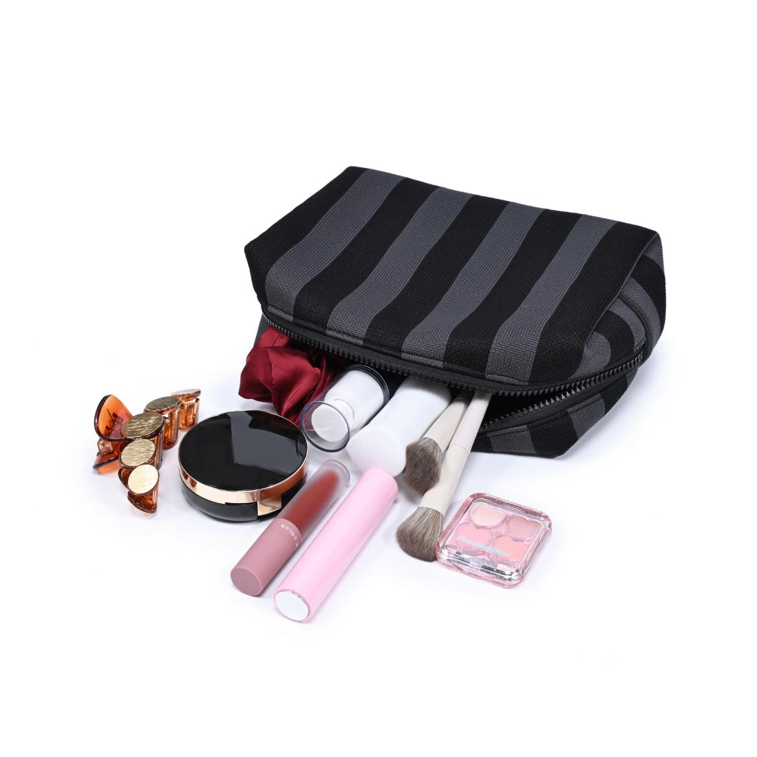 Woman wearing Red Pink Urban Essentials Essential Stripe Cosmetic & Travel Organizer Pouch 840504207396 View 1 | Red Pink