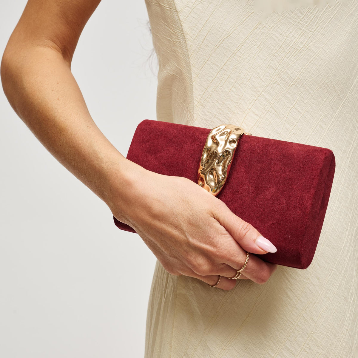 Woman wearing Burgundy Urban Expressions Babe Clutch 840504214134 View 1 | Burgundy