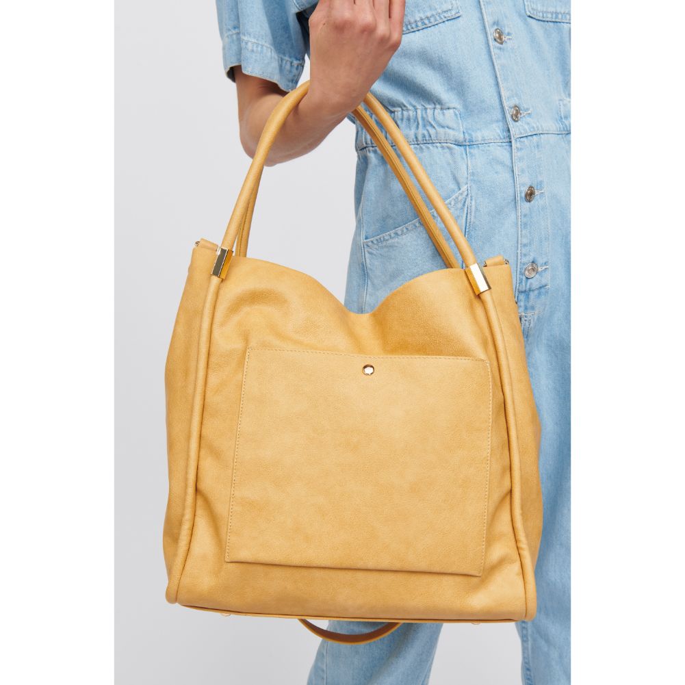 Woman wearing Mustard Urban Expressions Deborah Tote 818209016827 View 4 | Mustard