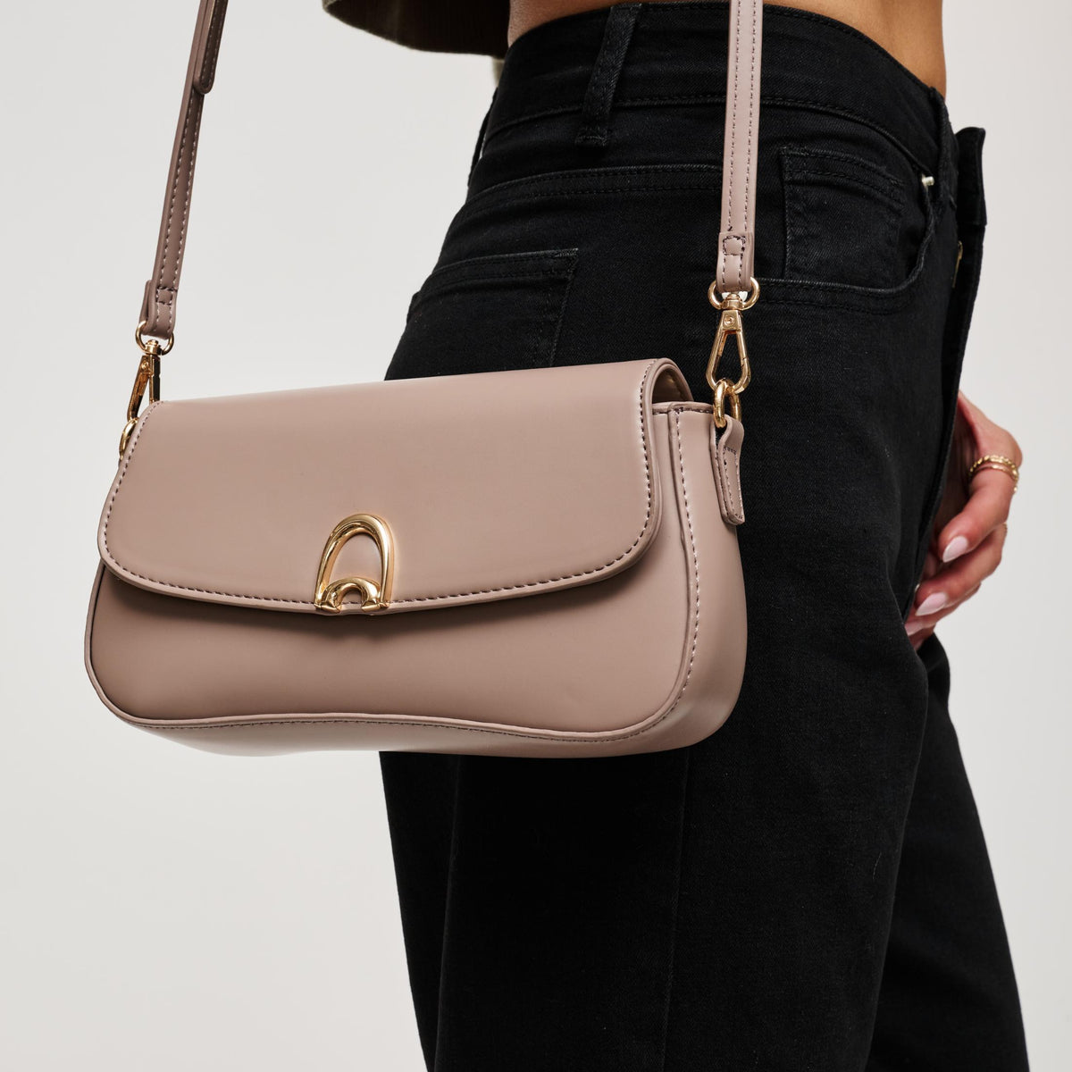 Woman wearing Taupe Urban Expressions Langdon Shoulder Bag 840504212758 View 2 | Taupe