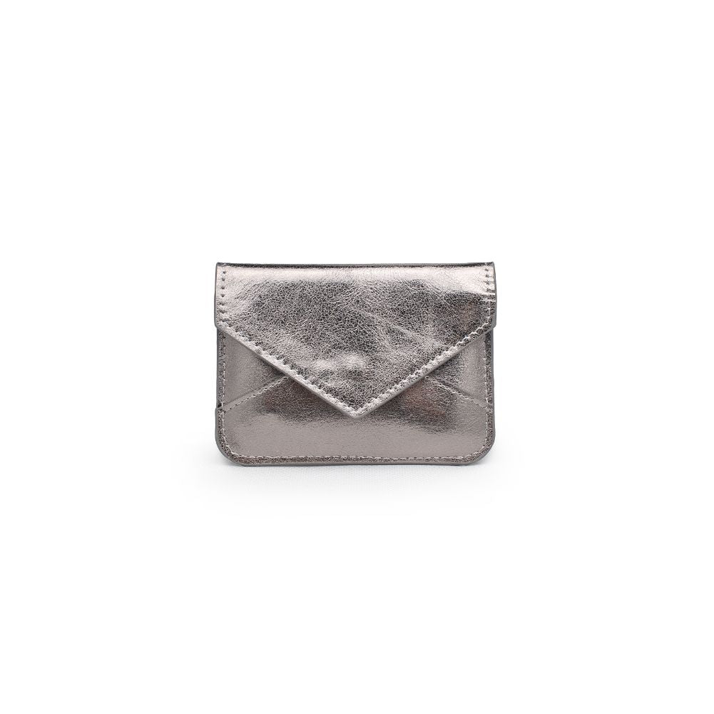 Woman wearing Pewter Urban Expressions Fifi Metallic Card Holder 840611119452 View 5 | Pewter