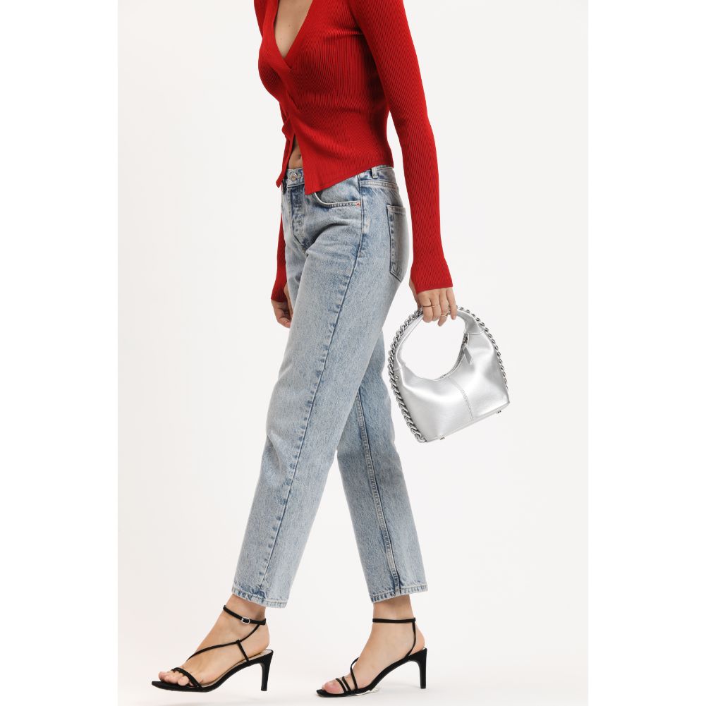 Woman wearing Silver Urban Expressions Lita Crossbody 840611114013 View 4 | Silver