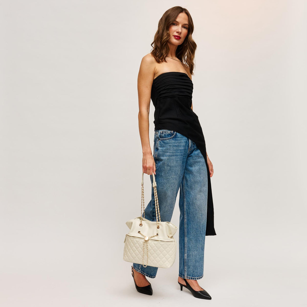 Woman wearing Oatmilk Urban Expressions Alice Tote 840504205538 View 4 | Oatmilk