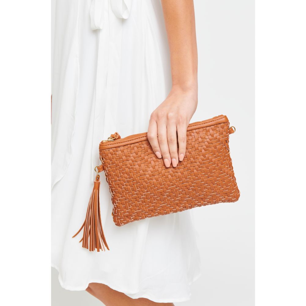 Woman wearing Tan Urban Expressions Jess Clutch 840611172495 View 3 | Tan