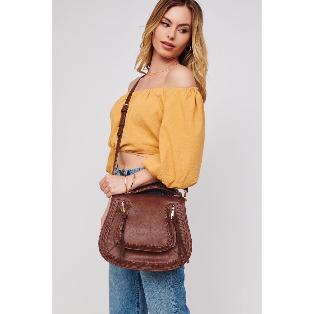 Woman wearing Brown Urban Expressions Khloe Crossbody 840611185983 View 2 | Brown