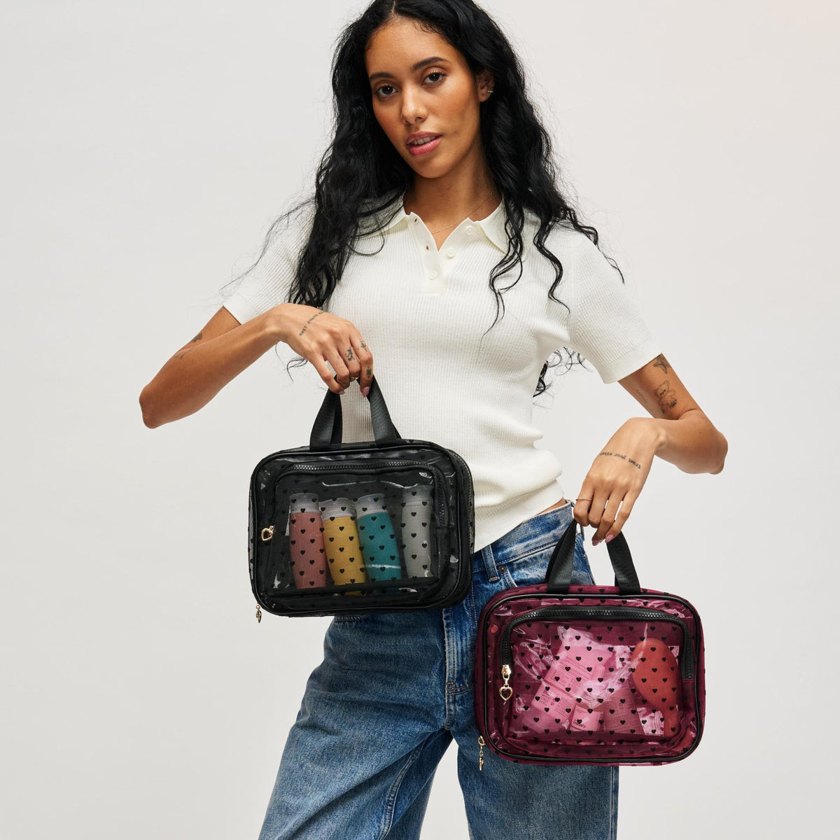 Woman wearing Hot Pink Urban Essentials Kiss & Carry Travel Organizer 840611197870 View 3 | Hot Pink