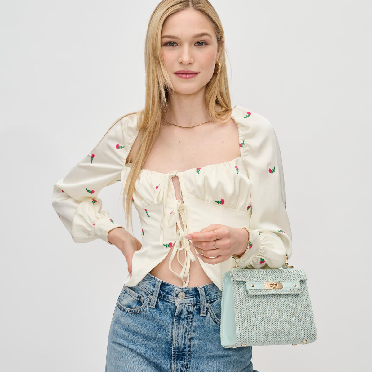 Woman wearing Blue Urban Expressions Violet Crossbody 840611126078 View 3 | Blue