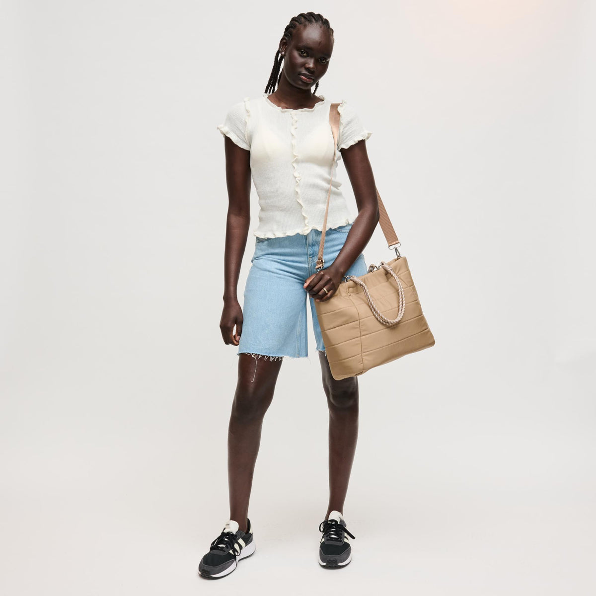 Woman wearing Nude Urban Expressions Lyla Tote 840504206153 View 2 | Nude