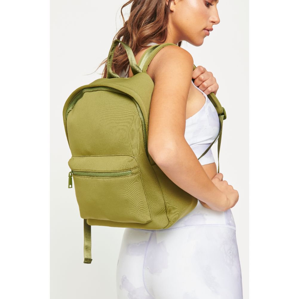 Woman wearing Light Olive Urban Expressions Declan Backpack 840611180803 View 2 | Light Olive