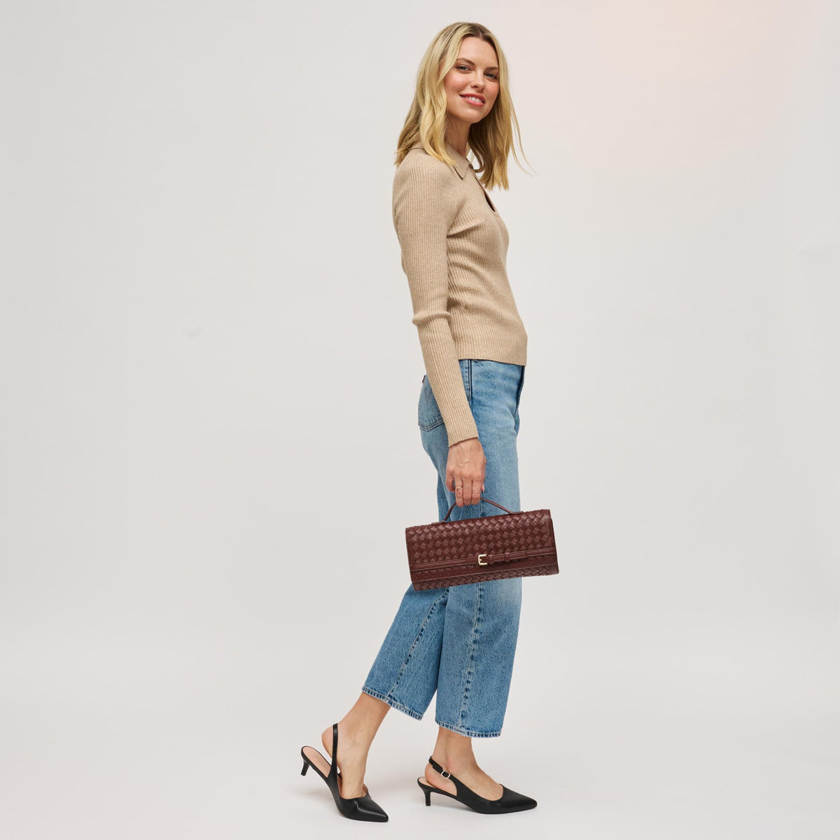 Woman wearing Chocolate Urban Expressions Emerson Crossbody 840611198358 View 3 | Chocolate
