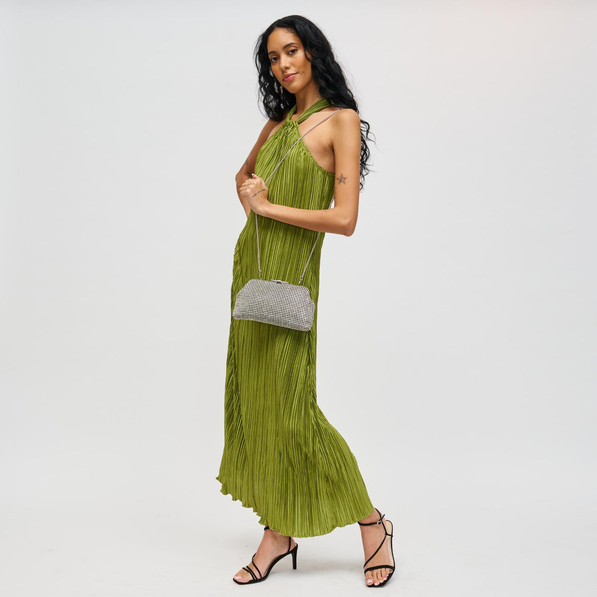 Woman wearing Silver Urban Expressions Delfina Evening Bag 840611198655 View 4 | Silver
