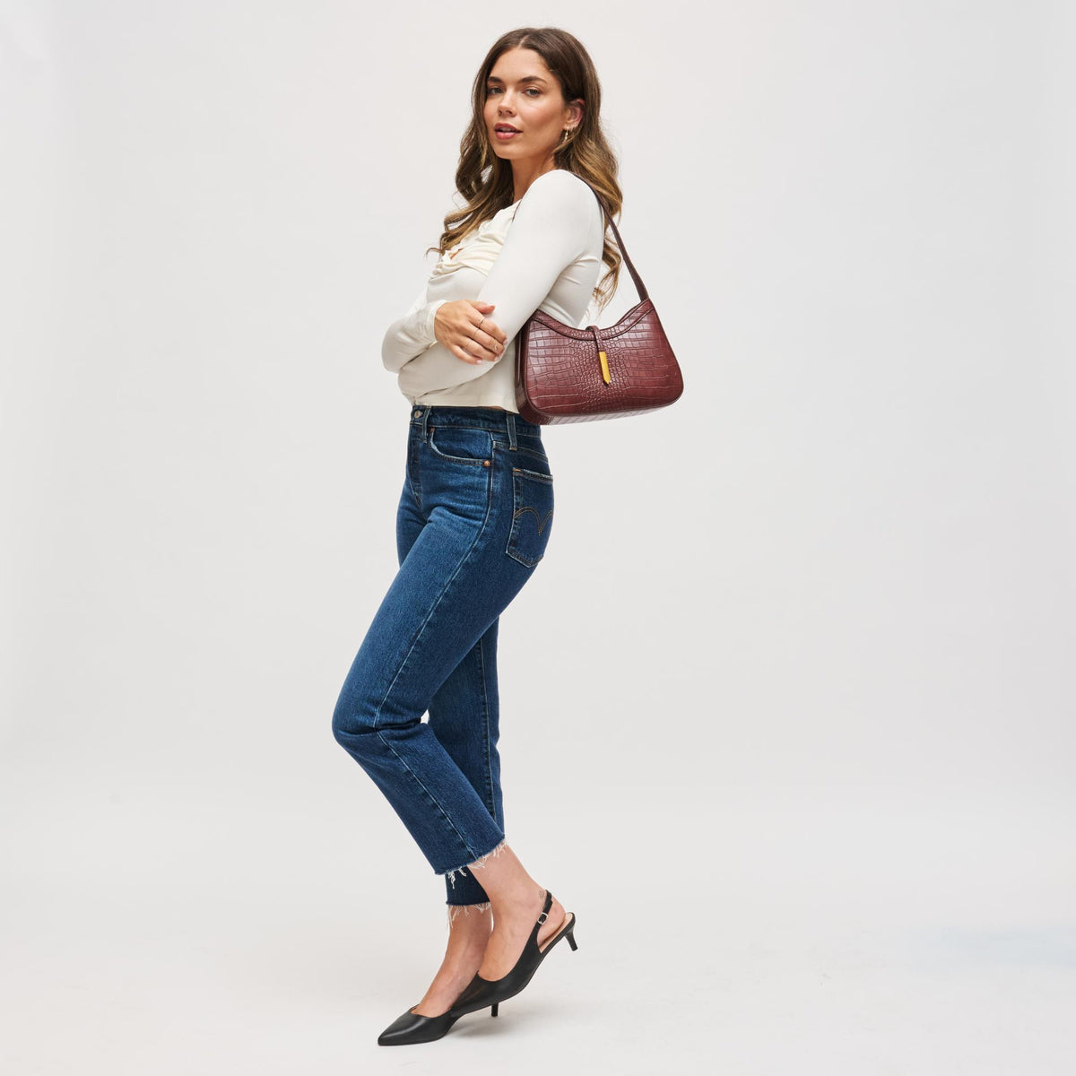 Woman wearing Chocolate Urban Expressions Judith Shoulder Bag 840611199683 View 3 | Chocolate